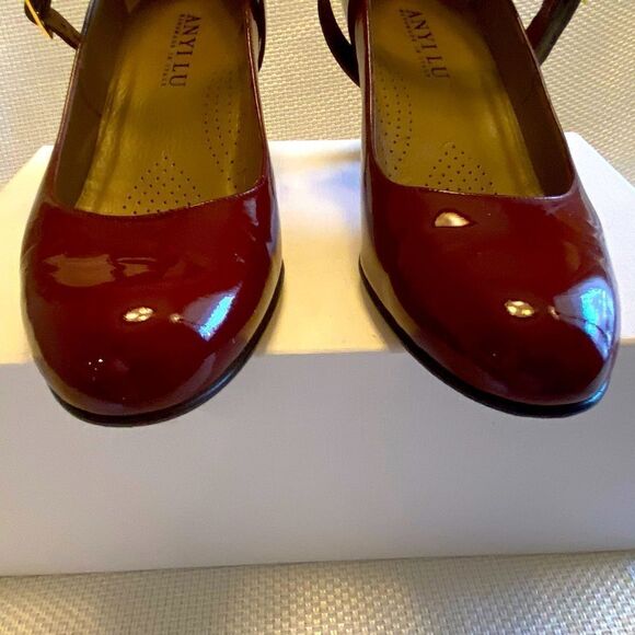 Anyi Lu red patent leather detachable strap Mary Jane pumps made in Italy 38.5 - Picture 4 of 10